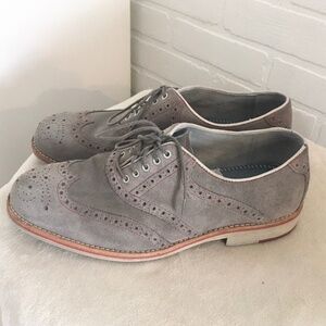 Johnston&Murphy Men’s Dress Shoes Gray Suede Red stitches Wingtip Oxford 9.5